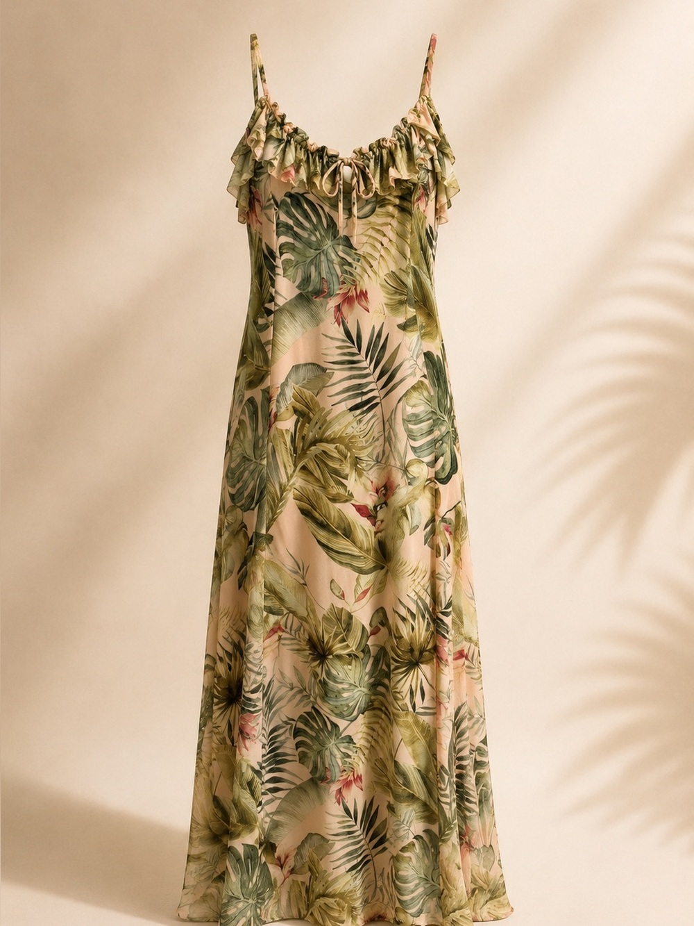 STAUD Tropical Print Maxi Dress Small Ruffle Slip Resort Vacation Floral